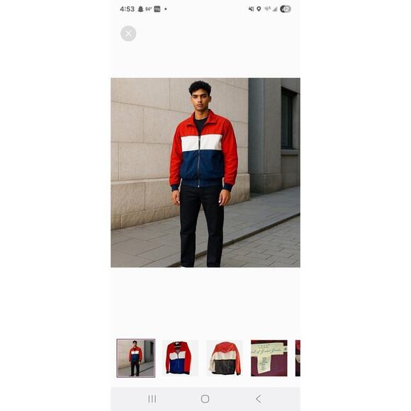 H&M Label Of Graded Goods Men's Red White Blue Windbreaker Hooded Jacket Size XL - Picture 8 of 8